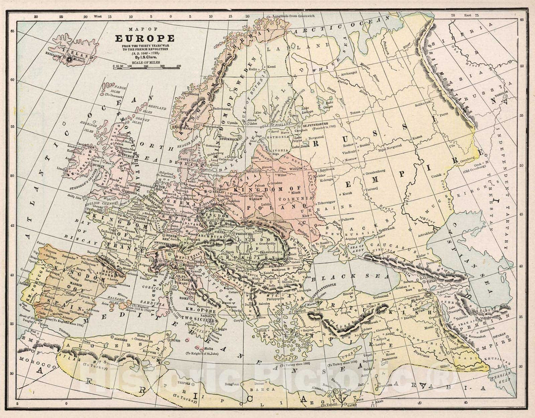 Historic Map : Map of Europe from the Thirty Years' War to the French Revolution (A.D. 1648-1789) - Vintage Wall Art