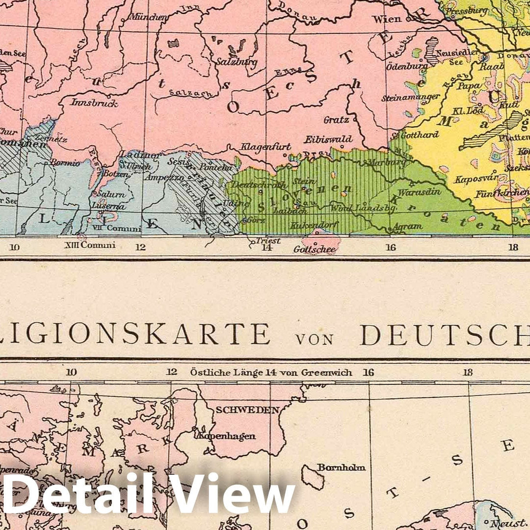 Historic Map : Germany; Poland, Europe, Central 1881 Sprachenkarte, Religionskarte v. Deutschland. , Vintage Wall Art