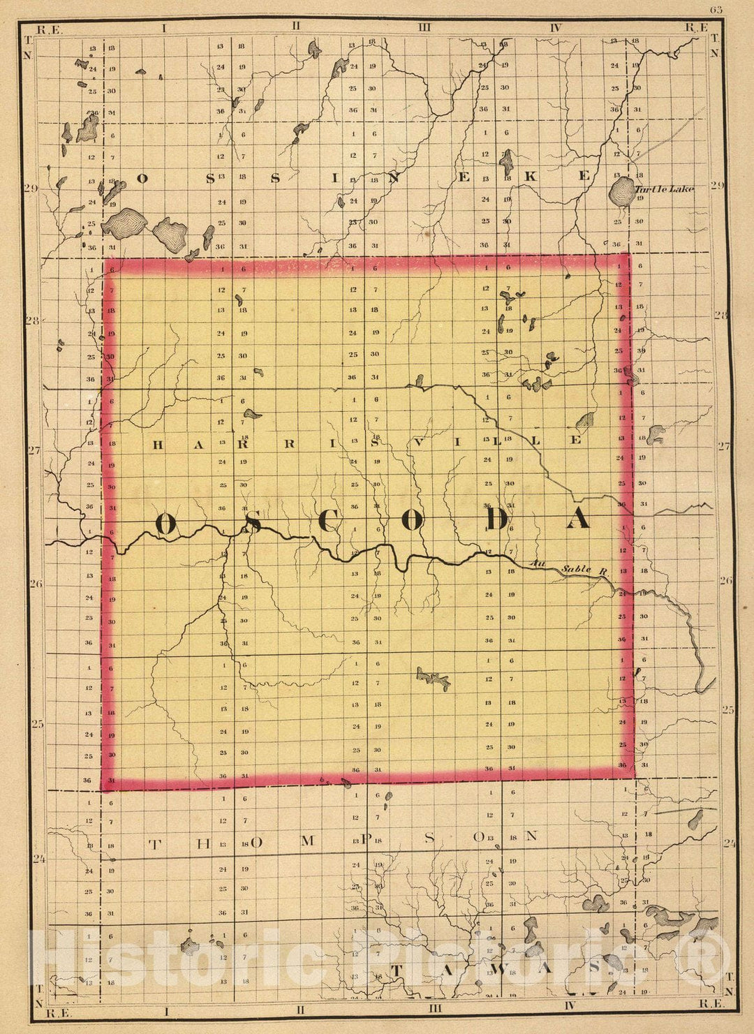 Historic Map : 1873 (Map of Oscoda County, Michigan) - Vintage Wall Art