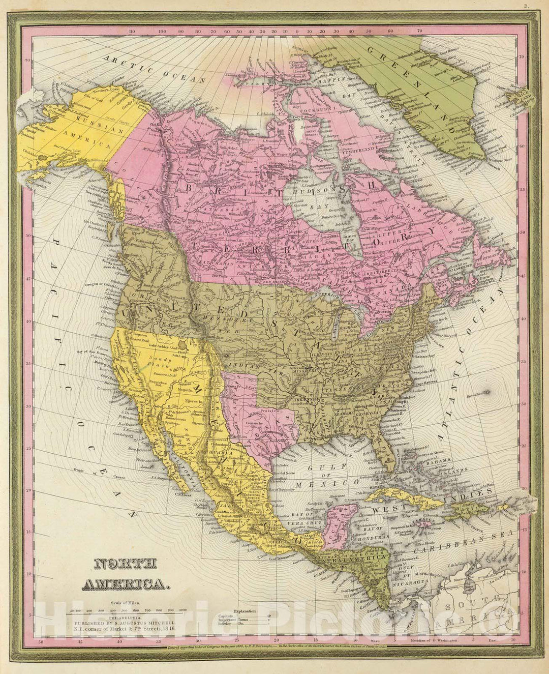 Historic Map : 1846 North America. - Vintage Wall Art