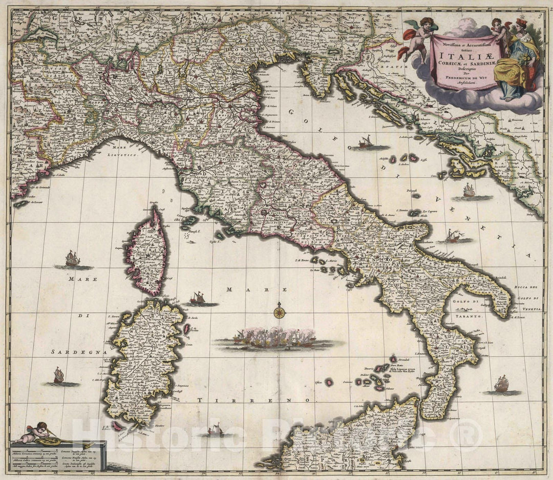 Historic Map : Italy, Corsica , France 1682 Novissima et Accuratissima totius Italiae, Corsicae et Sardiniae Descriptio. , Vintage Wall Art