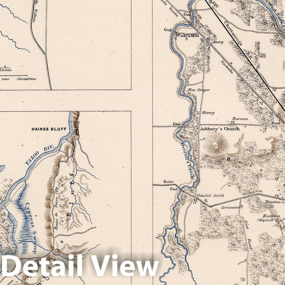 Historic Map : Military Atlas - 1875 Planche XVII. Iuka (Mississippi). Chickasaw Bayou (Mississippi). Murfreesborough (Tennessee). - Vintage Wall Art