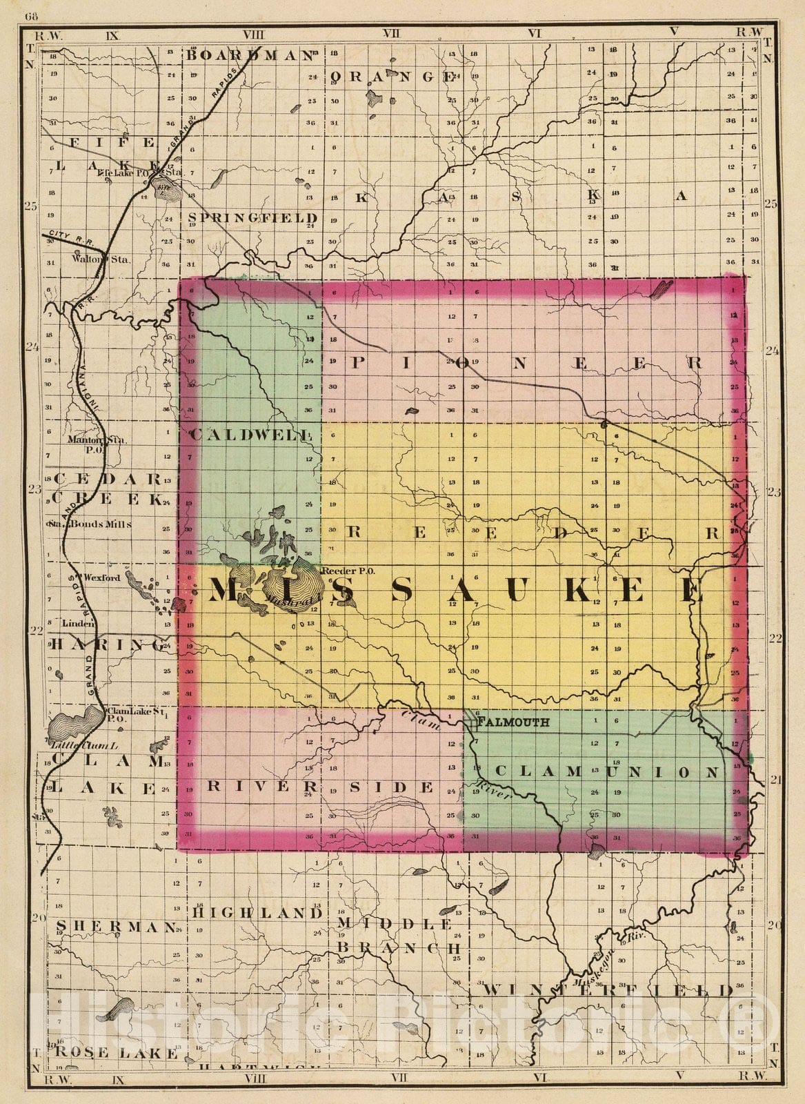 Historic Map : 1873 (Map of Missaukee County, Michigan) - Vintage Wall Art