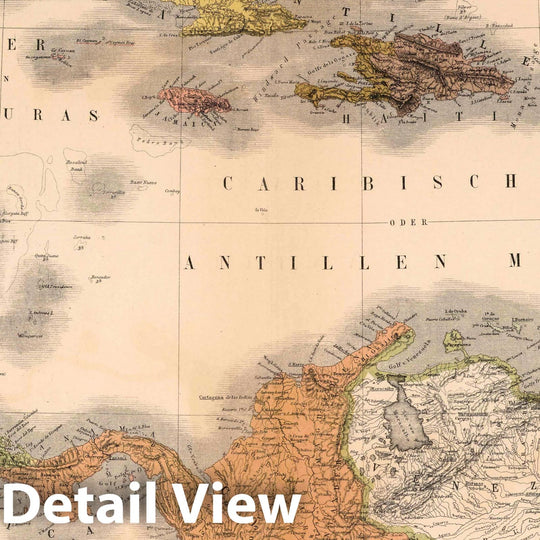 Historic Map : 1886 West Indies. Central America. Colombia. Venezuela. - Vintage Wall Art