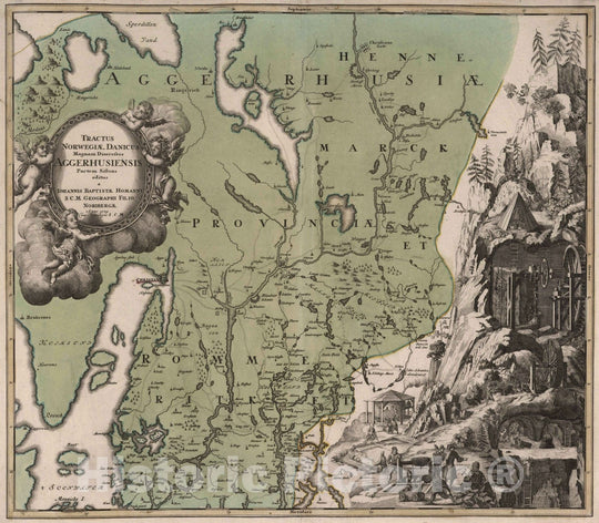 Historic Map : Norway, 1729 Tractus Norvegiae Danicus Magnam Dioeceseos Aggerhusiensis. , Vintage Wall Art