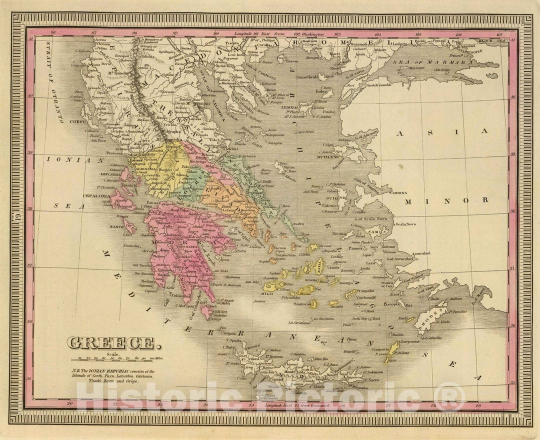 Historic Map : 1845 Greece - Vintage Wall Art