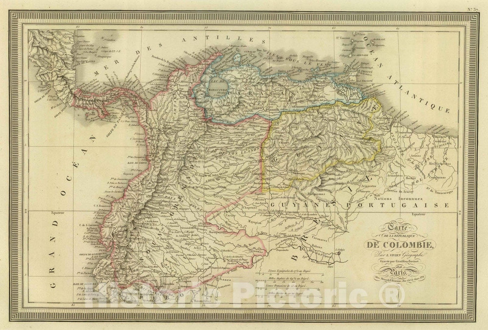 Historic Map : Colombia; Panama, 1826 Republique de Colombie. , Vintage Wall Art