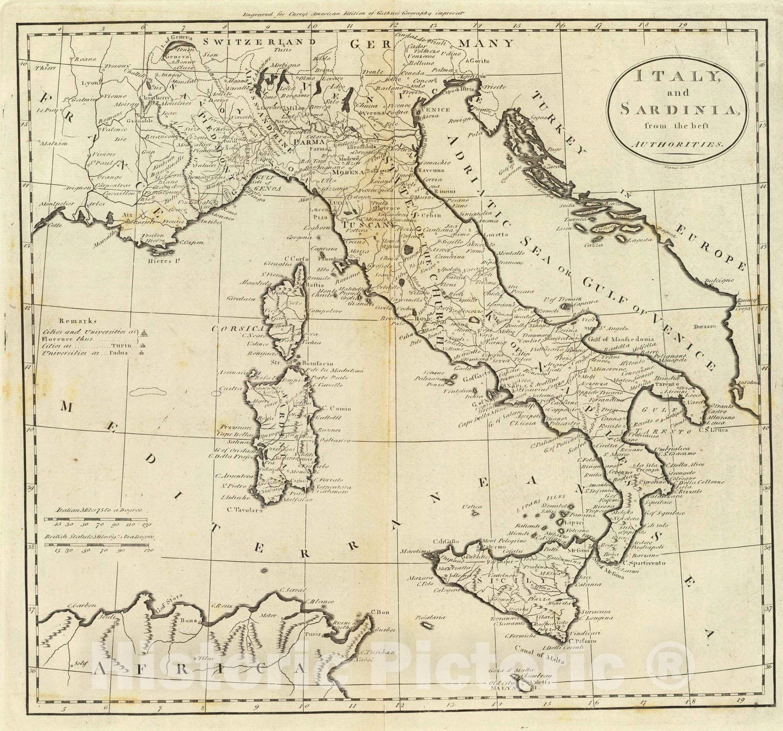 Historic Map : 1796 Italy and Sardinia. - Vintage Wall Art