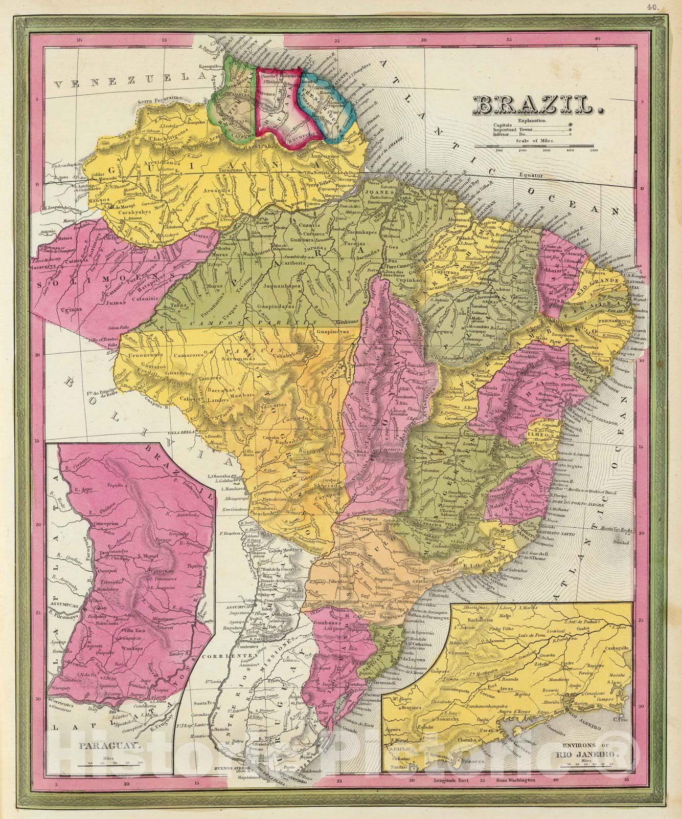 Historic Map : 1846 Brazil. - Vintage Wall Art