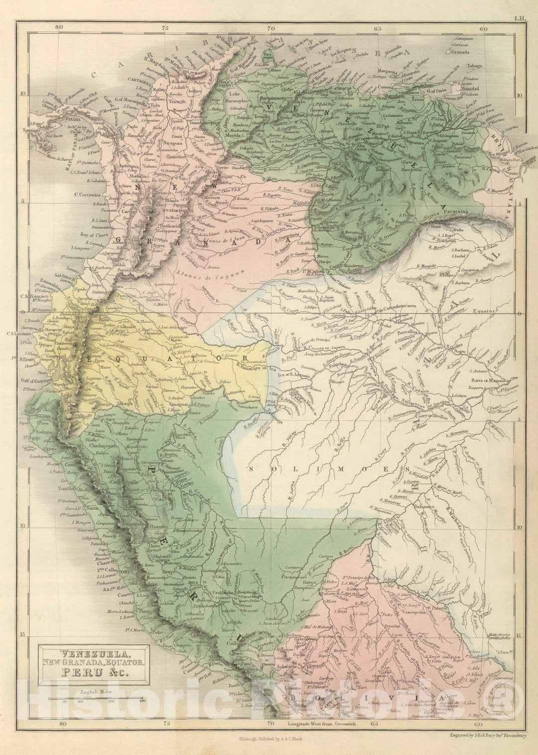 Historic Map : 1854 Venezuela, New Granada, Equator, Peru. - Vintage Wall Art