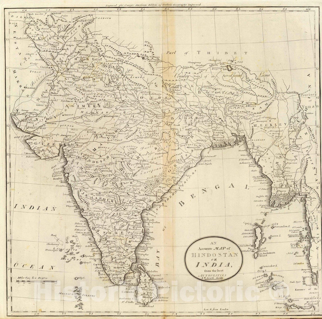 Historic Wall Map : 1796 Map of Hindostan or India. - Vintage Wall Art