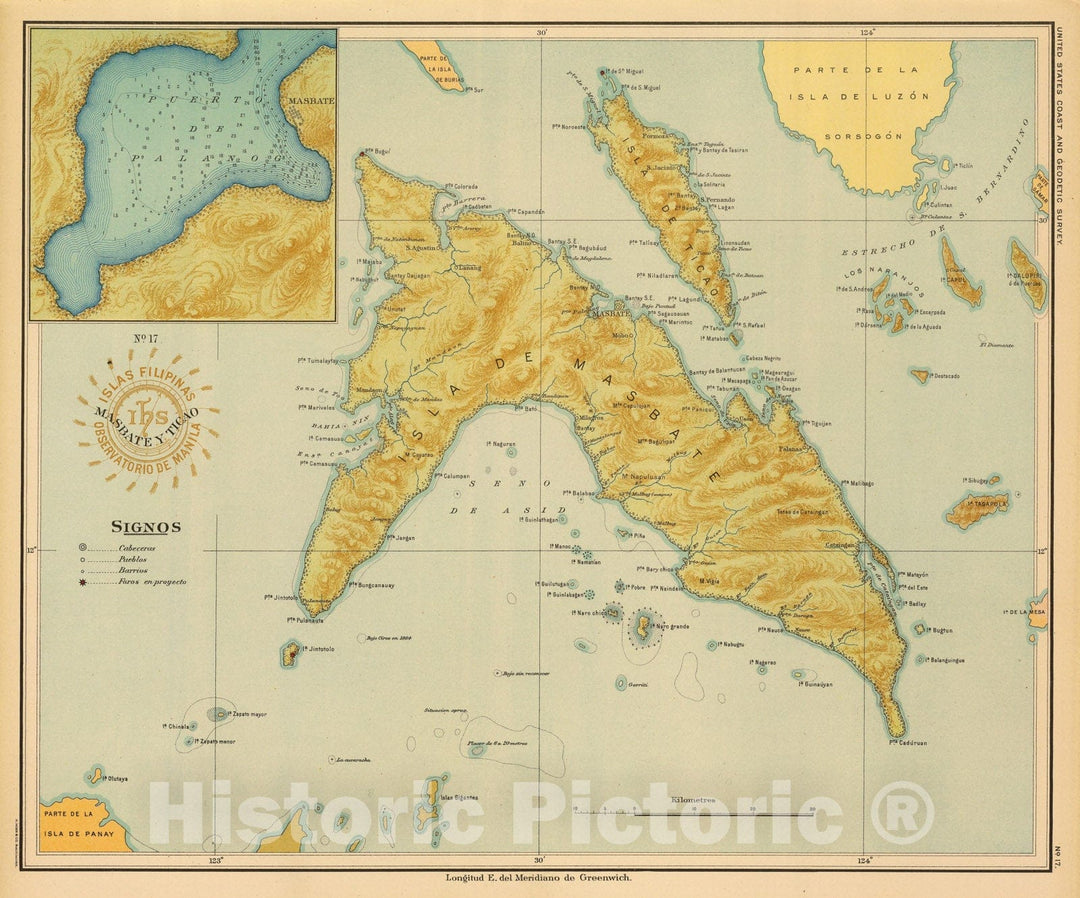 Historic Map : Philippines, 1899 No. 17. Masbate y Ticao. , Vintage Wall Art