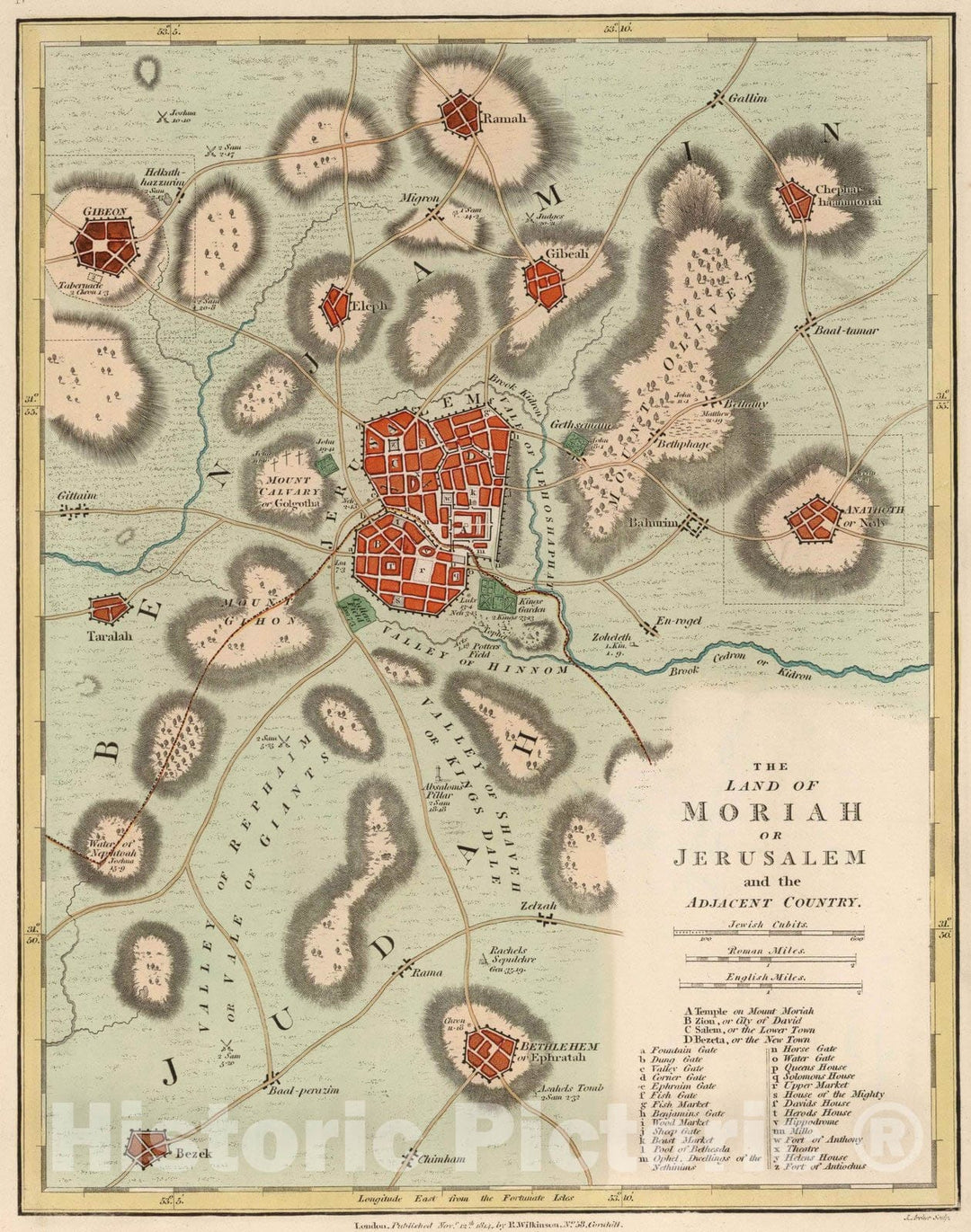 Historic Map : 1819 Jerusalem and Vicinity. - Vintage Wall Art