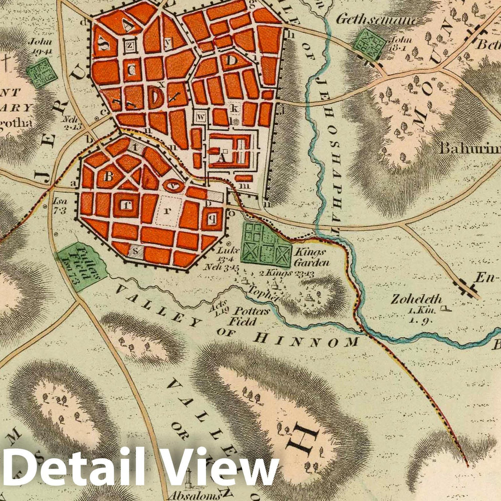 Historic Map : 1819 Jerusalem and Vicinity. - Vintage Wall Art