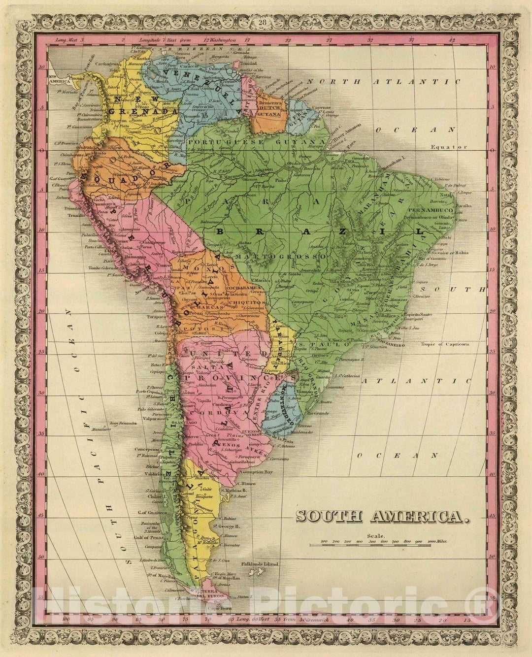 Historic Map : 1845 South America. v1 - Vintage Wall Art