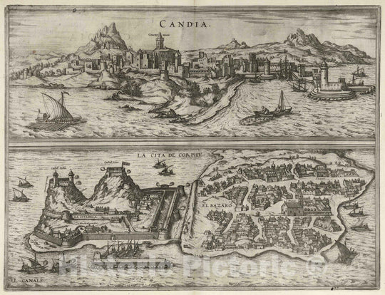 Historic Map : Irakleio (Greece), 1575 Vol II (53) Candia (Irakleio). Corphu (Kerkyra). , Vintage Wall Art