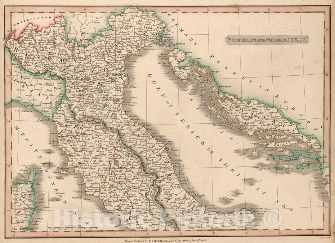 Historic Map : 1808 Northern and Middle Italy. - Vintage Wall Art