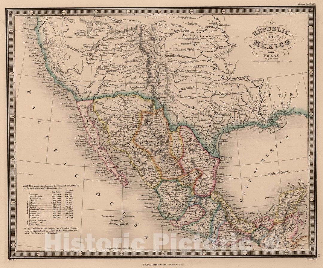 Historic Wall Map : 1864 Republic of Mexico and Texas - Vintage Wall Art