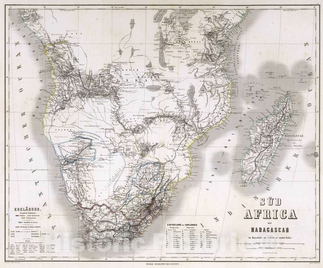 Historic Map : 1875 Southern Africa with Madagascar. - Vintage Wall Art