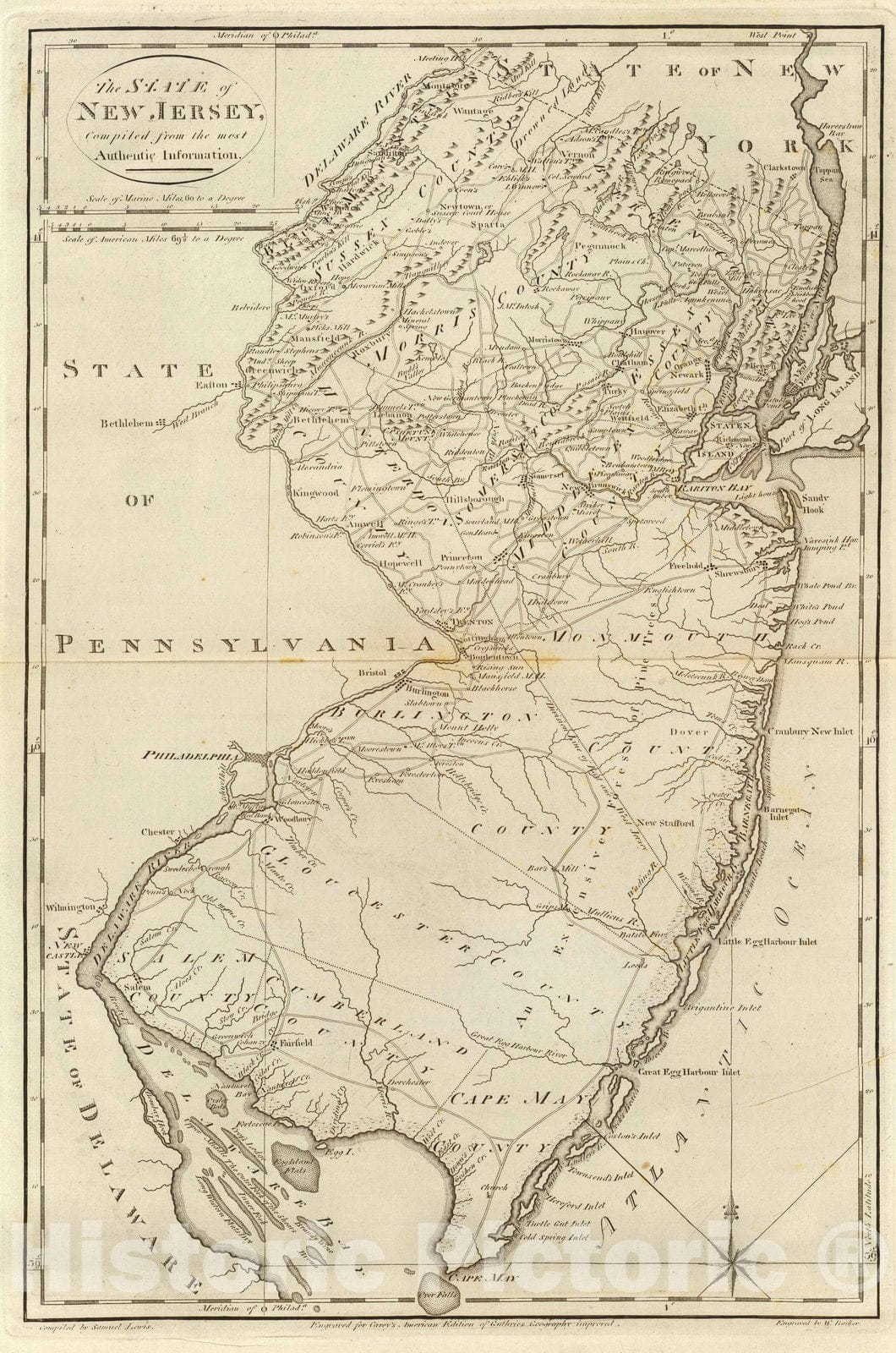 Historic Map : 1796 State of New Jersey. - Vintage Wall Art