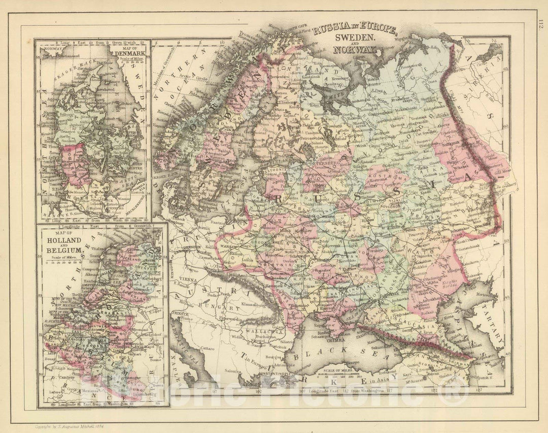 Historic Map : 1884 Russia, Sweden, Norway. - Vintage Wall Art