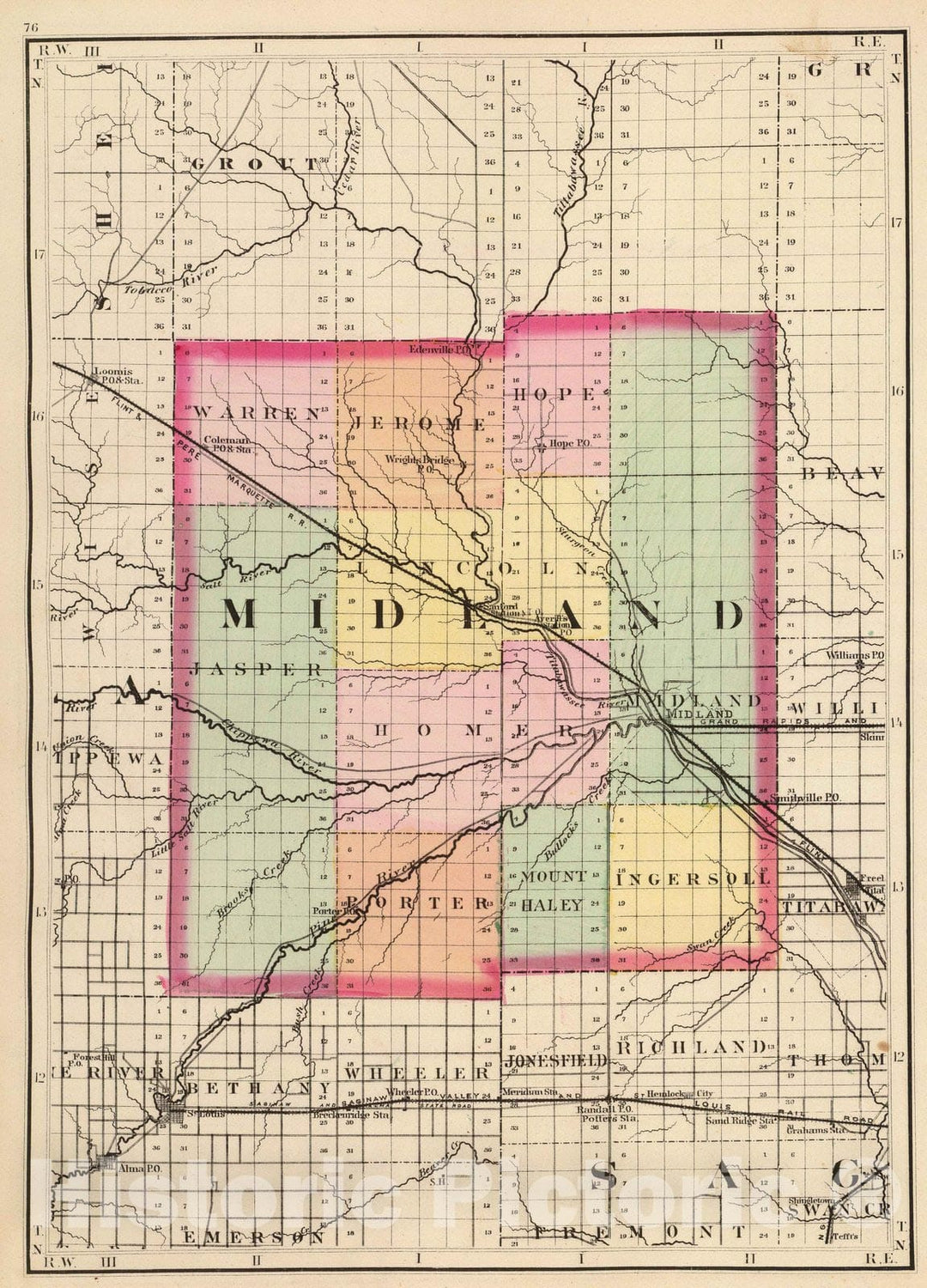 Historic Map : 1873 (Map of Midland County, Michigan) - Vintage Wall Art