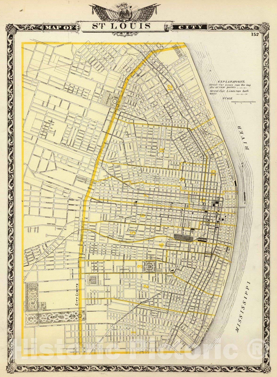 Historic Map : 1876 Map of St. Louis City. - Vintage Wall Art