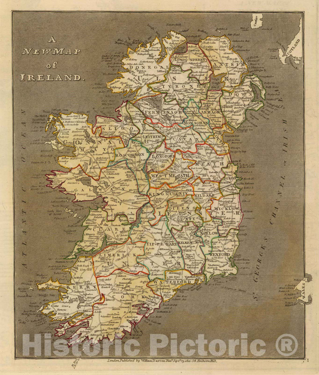 Historic Map : 1811 Ireland. v2 - Vintage Wall Art