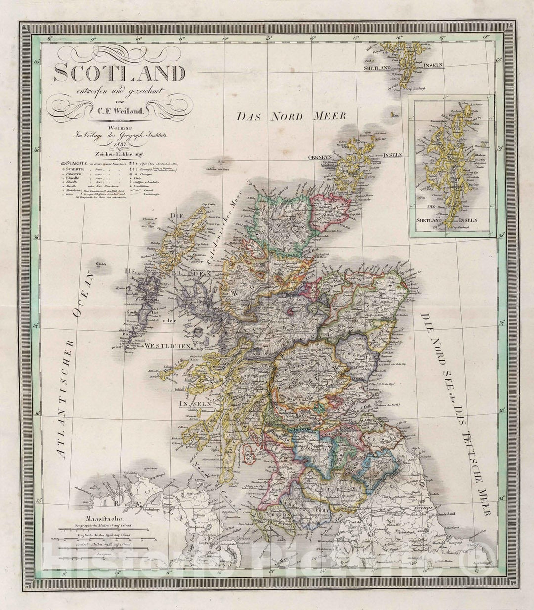 Historic Map : 1837 Scotland. - Vintage Wall Art