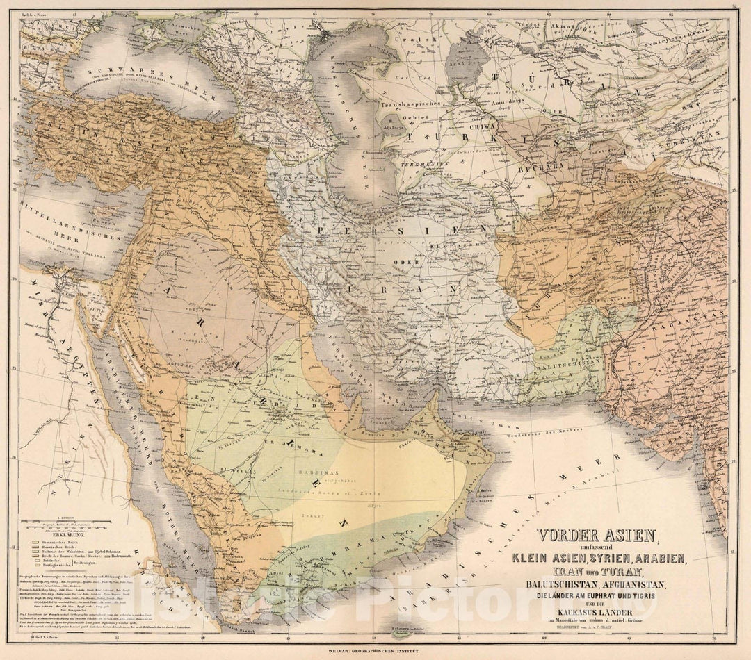 Historic Map : 1886 Asia, Syria, Arabia, Iran and Turan, Balutschistan, Afghanistan, Iraq, and the Caucasus Countries.) - Vintage Wall Art