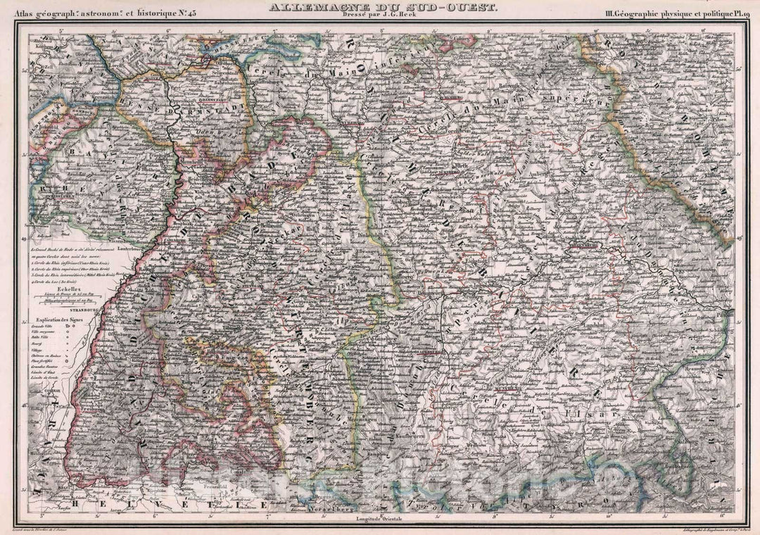 Historic Map : Germany, 1834 43. Allemagne du Sud-Ouest. , Vintage Wall Art