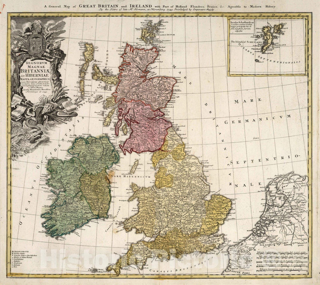 Historic Map - Kingdom of Great Britain and Ireland/Regnorum Magnae Britanniae et Hiberniae, 1749 School Atlas - Vintage Wall Art