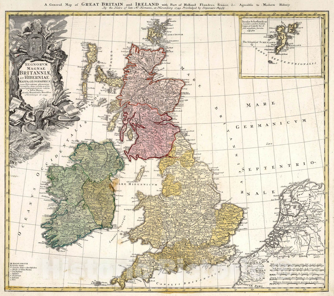 Historic Map - Kingdom of Great Britain and Ireland/Regnorum Magnae Britanniae et Hiberniae, 1749 School Atlas - Vintage Wall Art