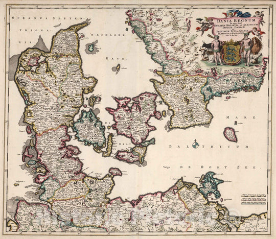 Historic Map : Denmark, 1682 Dania Regnum In quo sunt Ducatus Holsatia et Slesvicum Insulae Danicae. , Vintage Wall Art