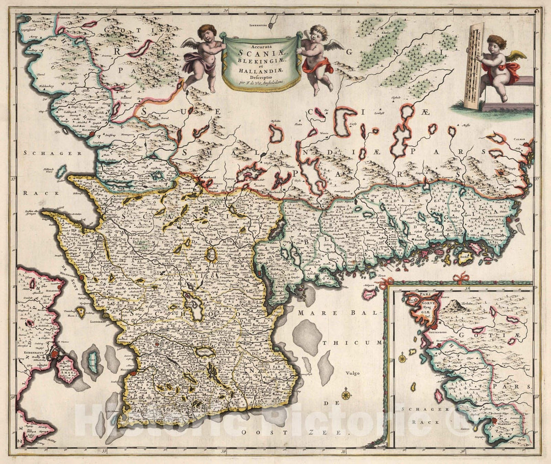 Historic Map : Sweden, 1682 Accurata Scaniae, Blekingiae et Hallandiae. , Vintage Wall Art