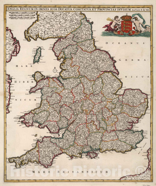 Historic Map : England, 1682 Anglia Regnum in Omnes suos Ducatus, Comitatus, et Provincias Divisum. , Vintage Wall Art