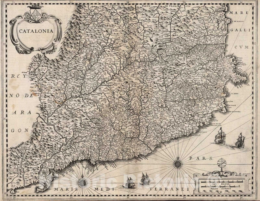 Historic Map : National Atlas - 1632 Catalonia. - Vintage Wall Art