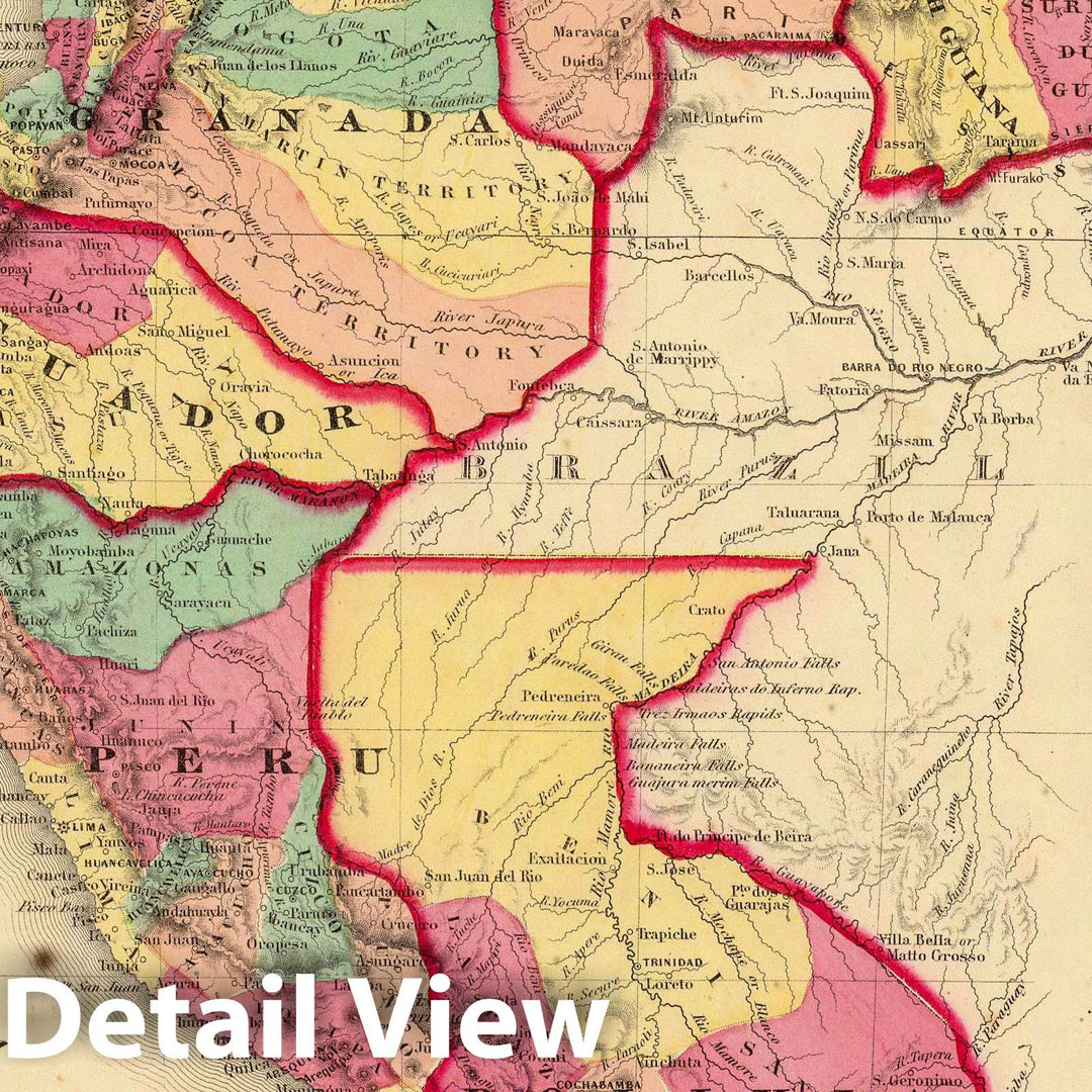 Historic Map : 1860 Venezuela, New Granada, Ecuador, Peru & Bolivia Chile And Guiana. - Vintage Wall Art