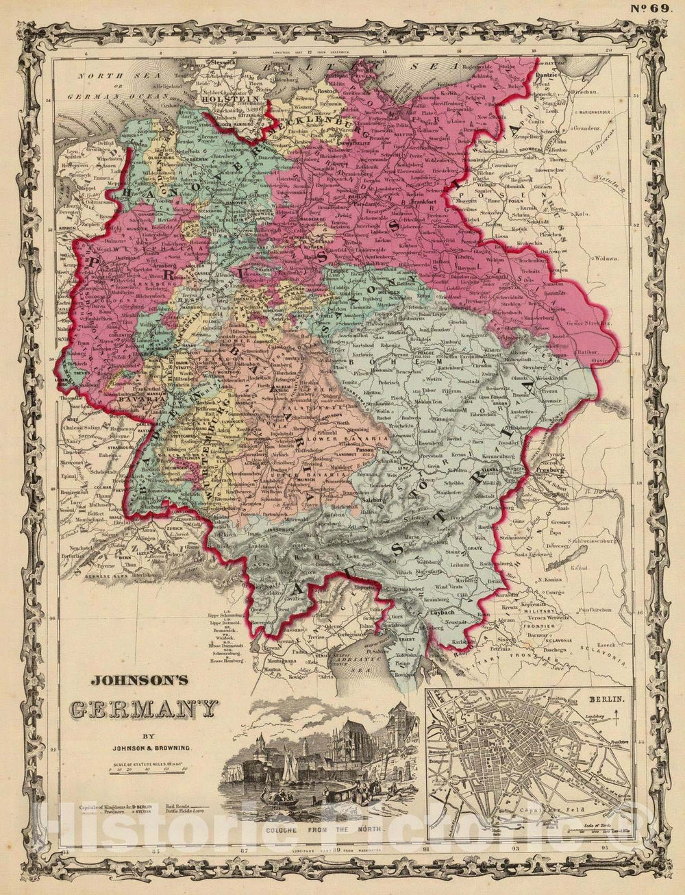 Historic Map - World Atlas - 1860 Germany. - Vintage Wall Art