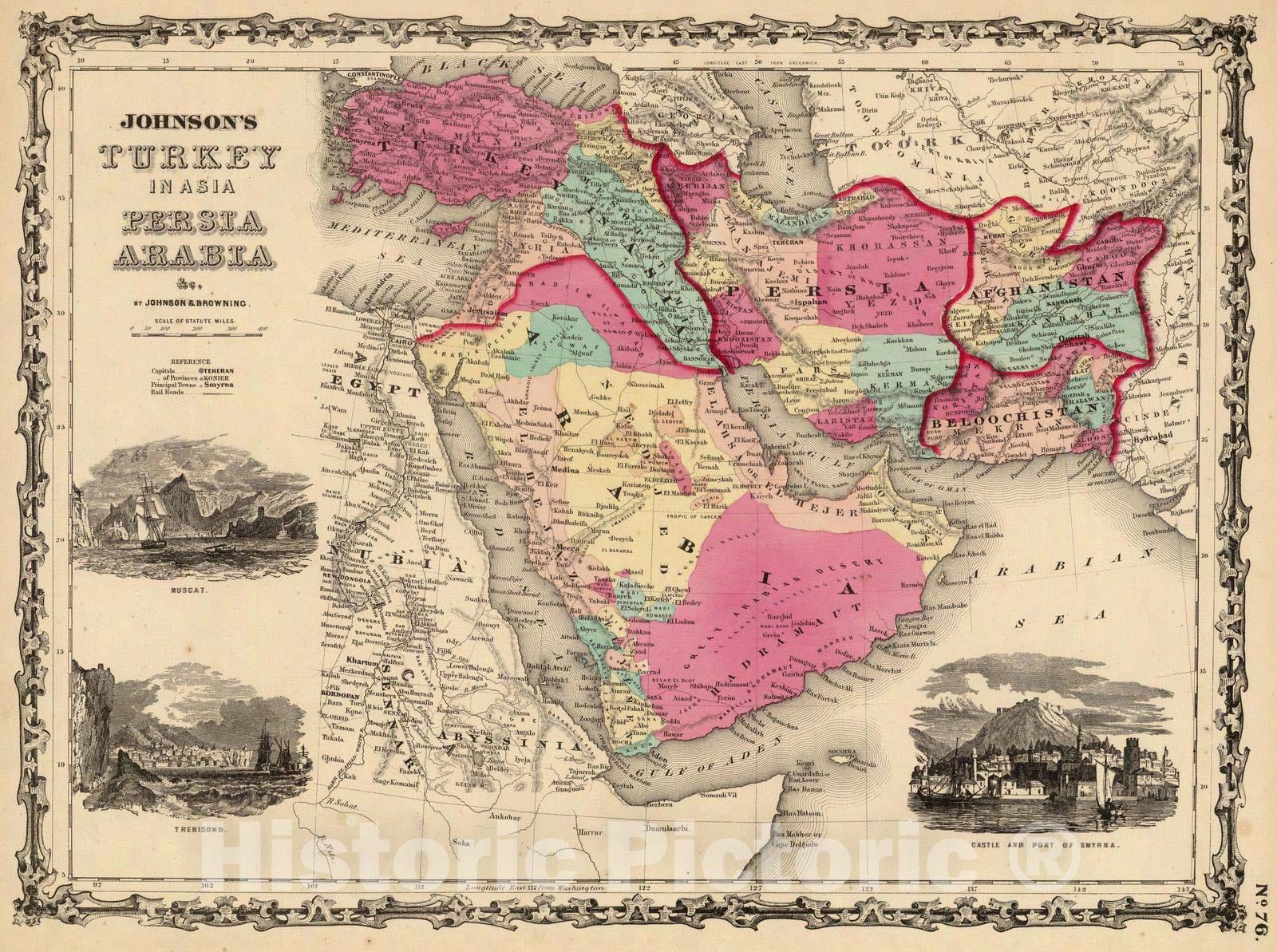 Historic Map : 1860 Turkey In Asia Persia Arabia &c. - Vintage Wall Art