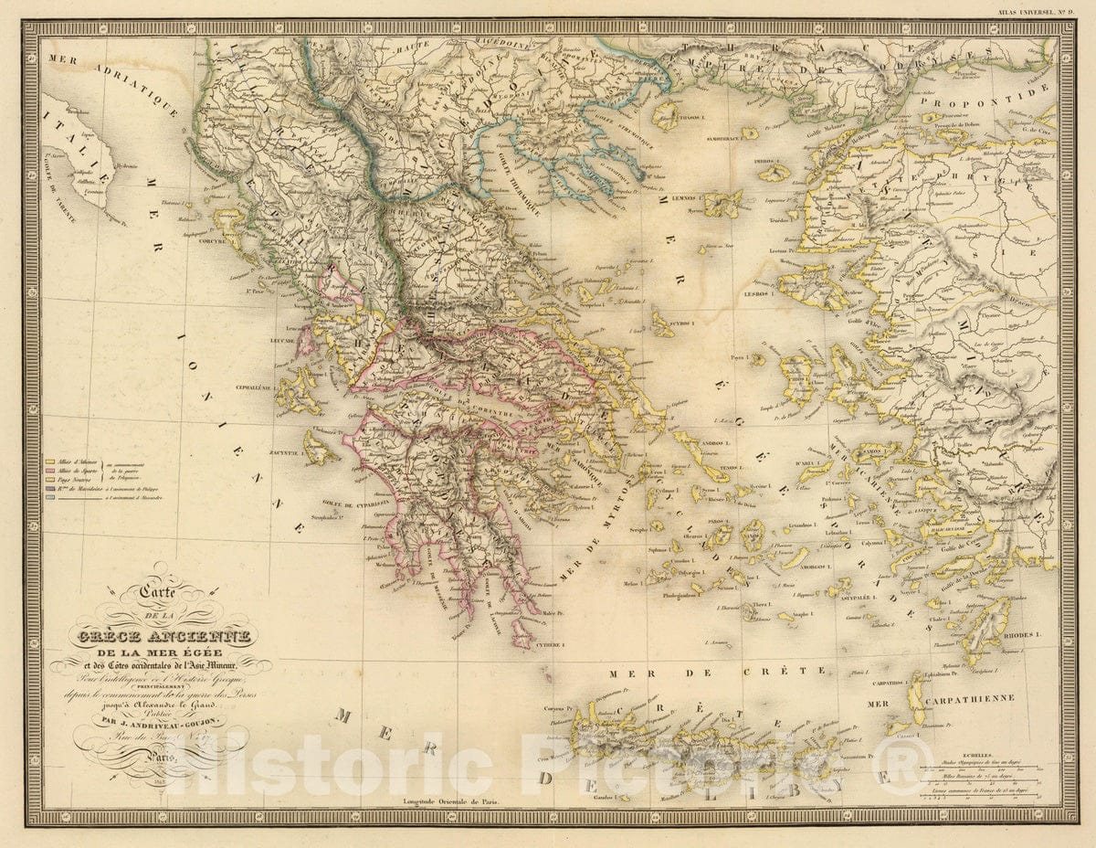 Historic Map : Greece; Turkey, 1845 Grece ancienne. , Vintage Wall Art