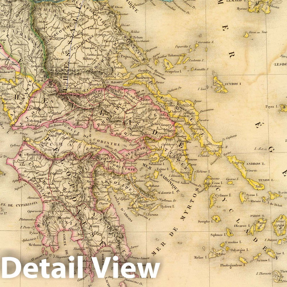 Historic Map : Greece; Turkey, 1845 Grece ancienne. , Vintage Wall Art