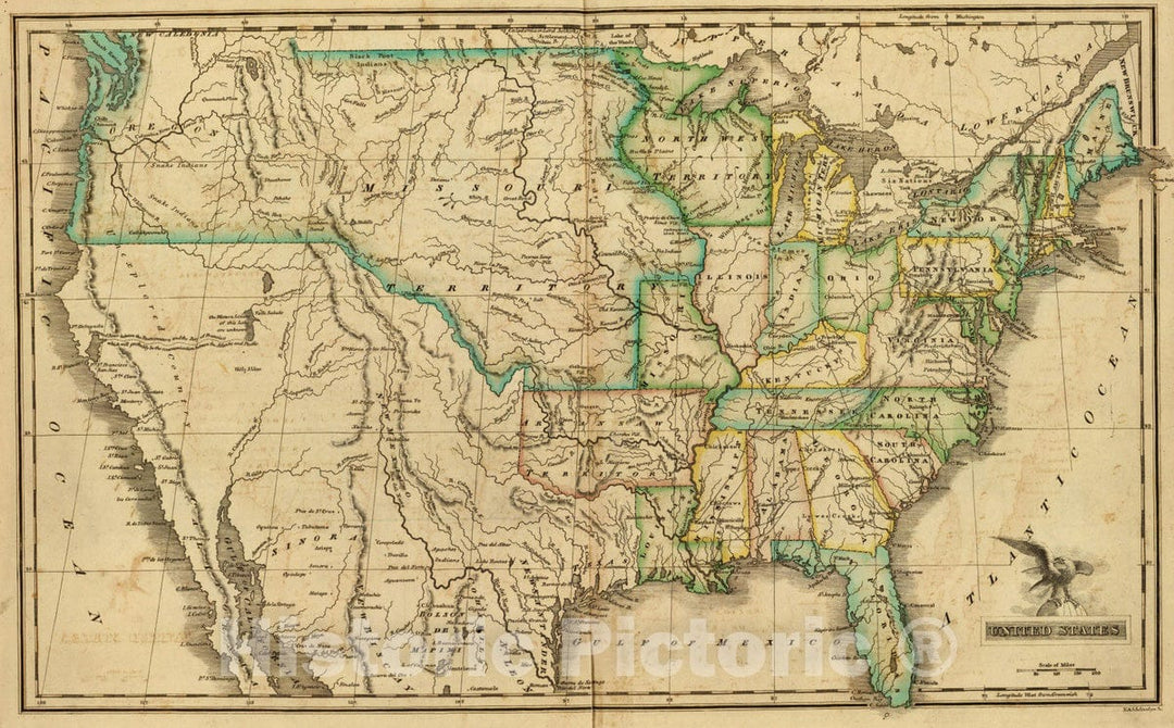 Historic Map : National Atlas - 1823 United States. - Vintage Wall Art