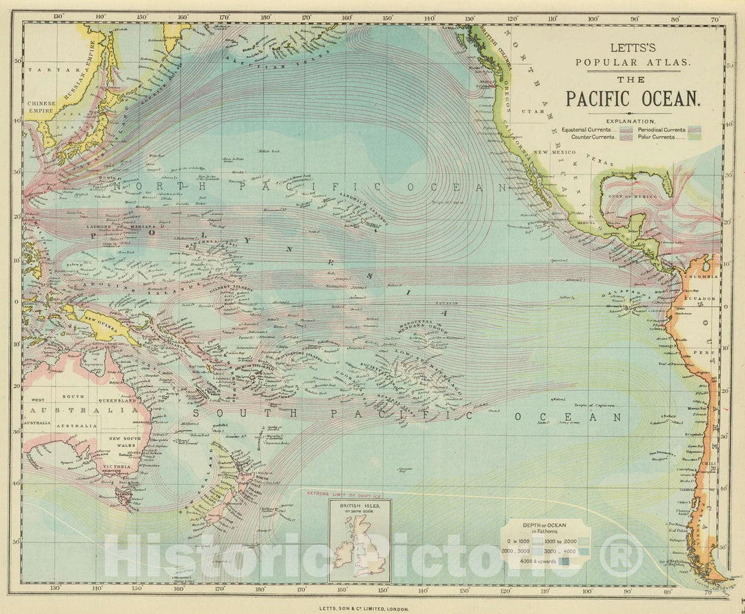 Historic Map : 1883 Pacific Ocean. - Vintage Wall Art