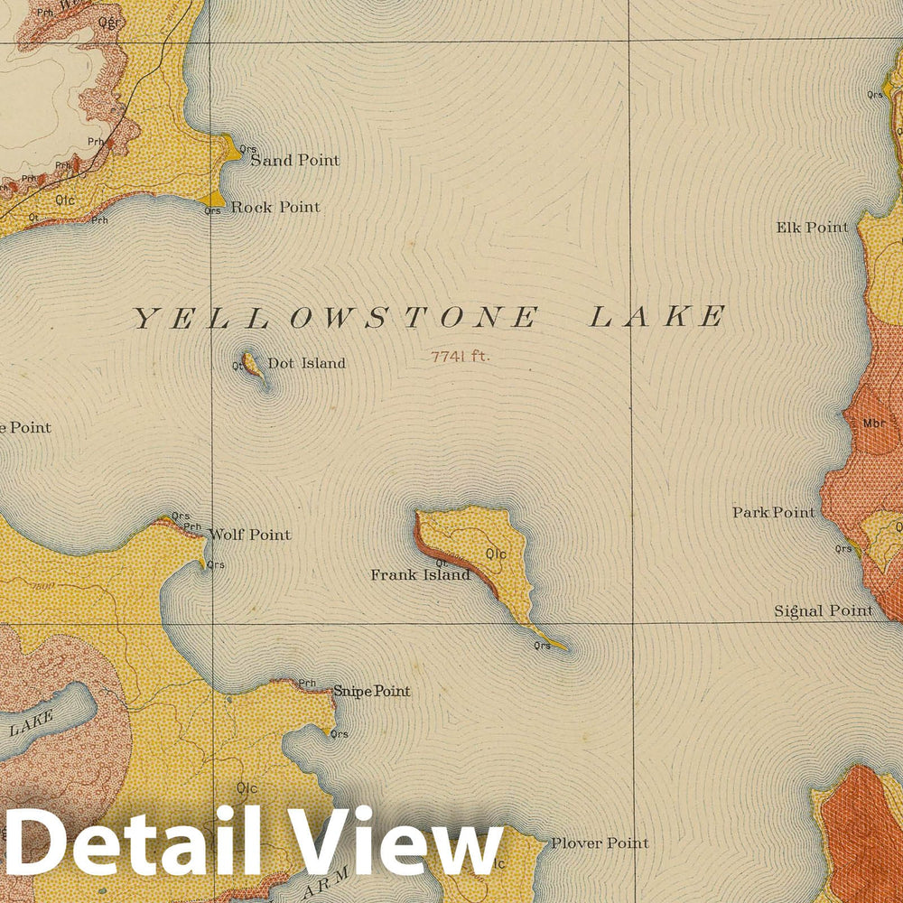 Historic Map : Geologic Atlas - 1904 The Shores of Yellowstone Lake. - Vintage Wall Art