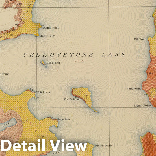 Historic Map : Geologic Atlas - 1904 The Shores of Yellowstone Lake. - Vintage Wall Art