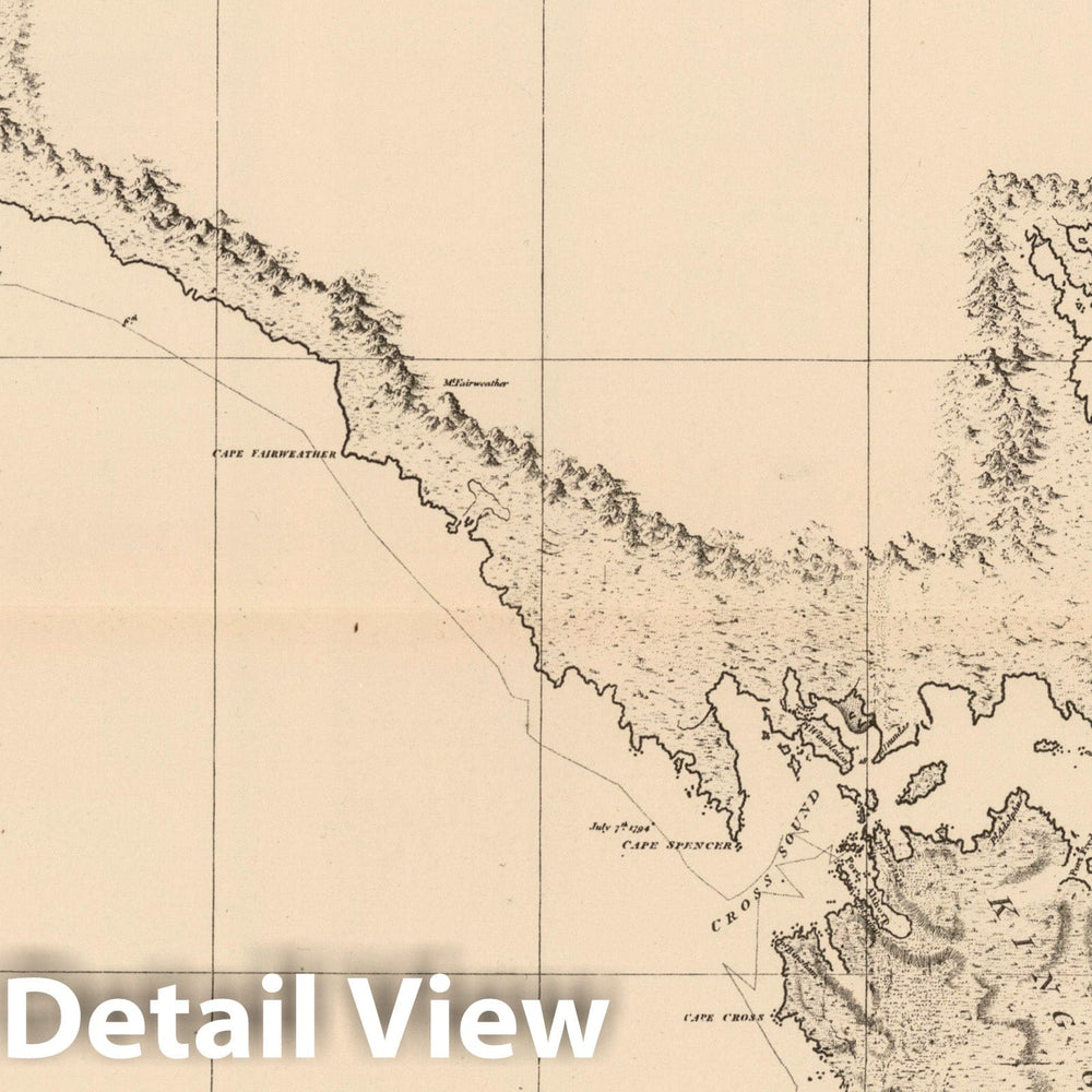 Historic Wall Map : 1798 Vancouver's Chart of Coast of Northwest America. v1 - Vintage Wall Art