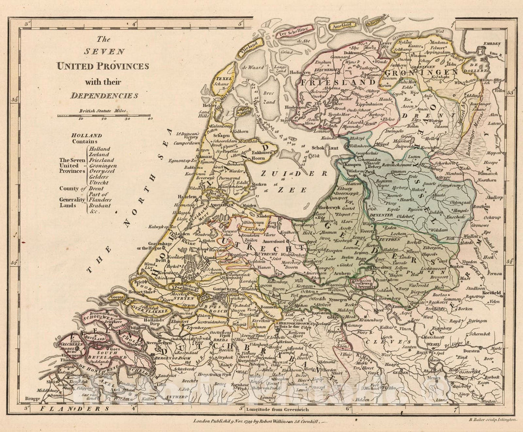 Historic Wall Map : 1799 The Seven United Provinces with their Dependencies (Netherlands). - Vintage Wall Art