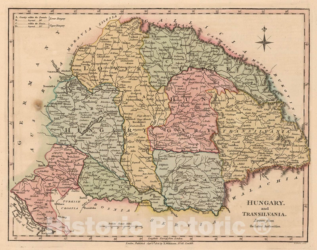 Historic Map : 1806 Hungary and Transilvania (Transylvania). - Vintage Wall Art