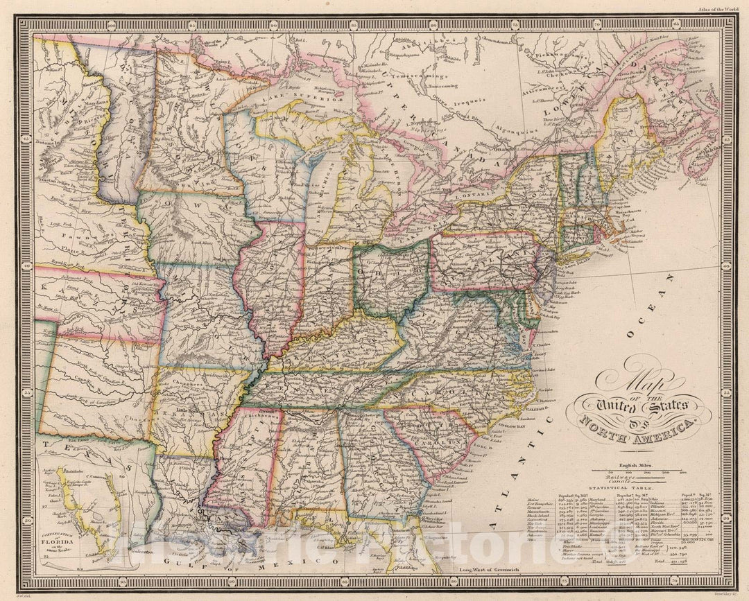 Historic Map : 1864 Map of the United States of North America - Vintage Wall Art